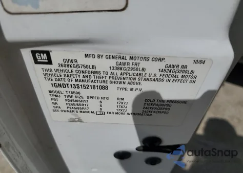 2005 Chevrolet Trailblazer Ls z USA, uszkodzony, nr VIN 1GNDT13S152181088